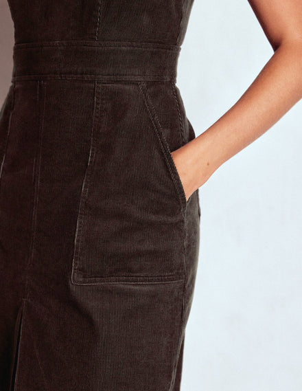 Robe midi Ula à pli creux en velours côtelé-Expresso
