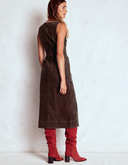 Ula Cord-Midikleid mit Kellerfalte-Espresso-3