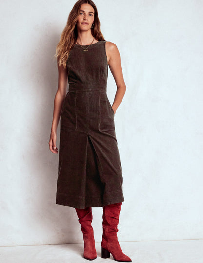 Ula Cord-Midikleid mit Kellerfalte-Espresso-4