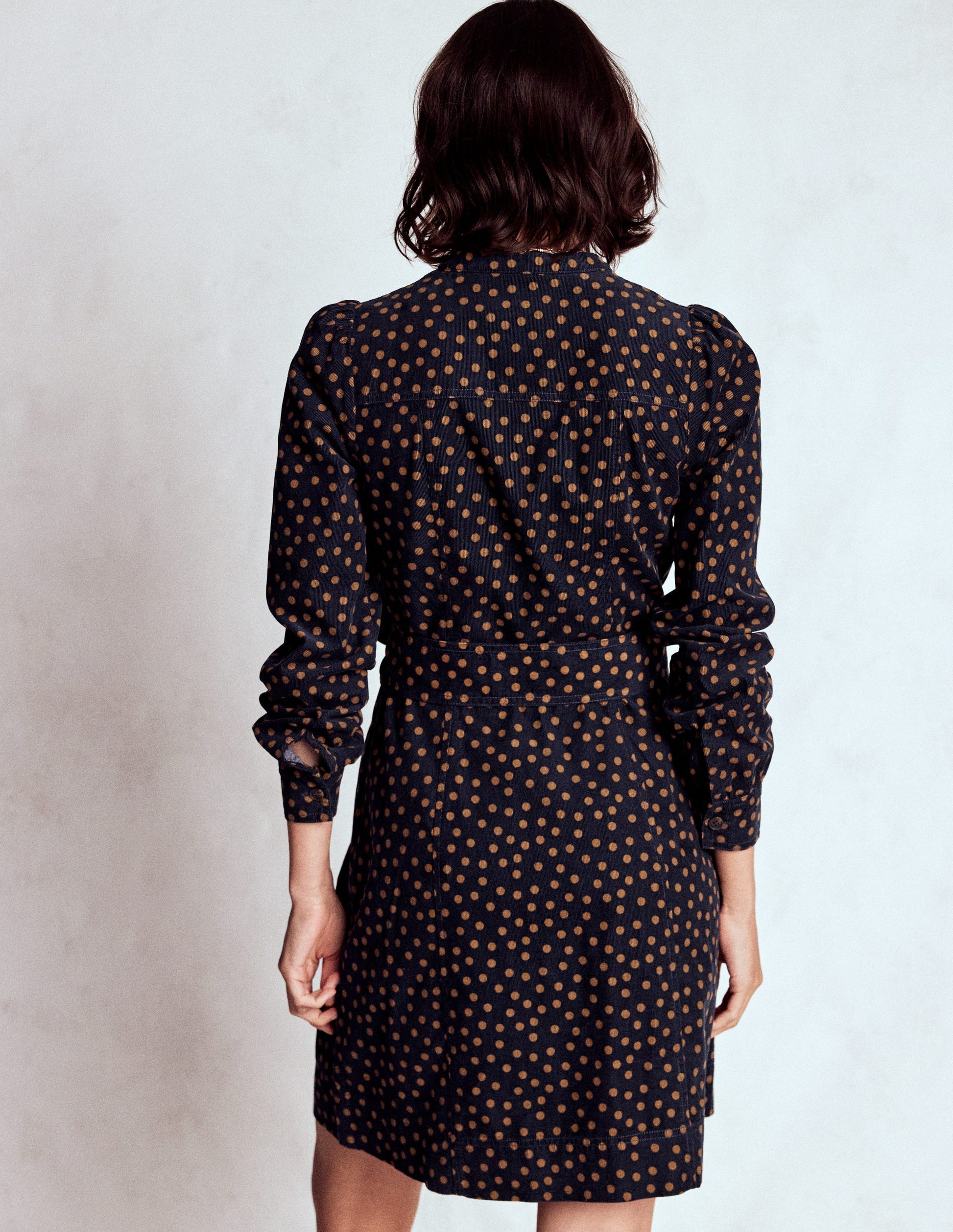 Bre Kurzes Cordkleid-Französisches Marineblau, Gemalte Tupfen-4