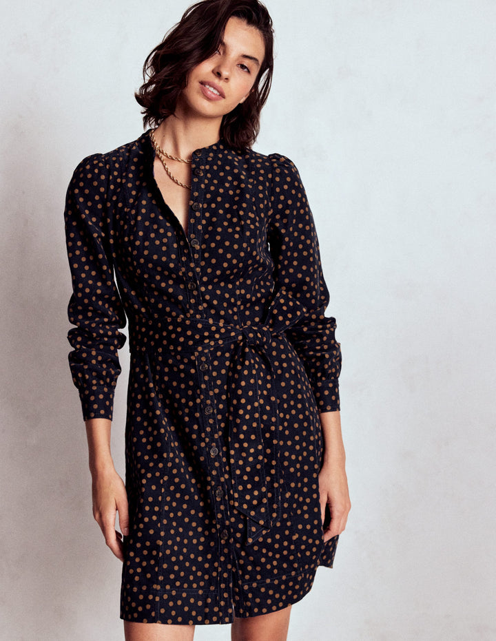 Bre Kurzes Cordkleid-Französisches Marineblau, Gemalte Tupfen