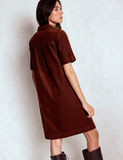 Zia Cord-Hemdblusenkleid mit Tasche-Kupferbraun-4