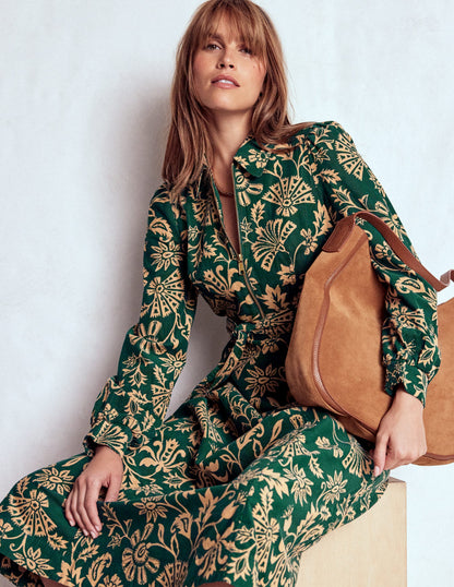 Adelaide Zip Cord Midi Dress-Emerald Night, Elaborate Vine-5