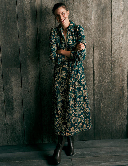 Adelaide Zip Cord Midi Dress-Emerald Night, Elaborate Vine-1