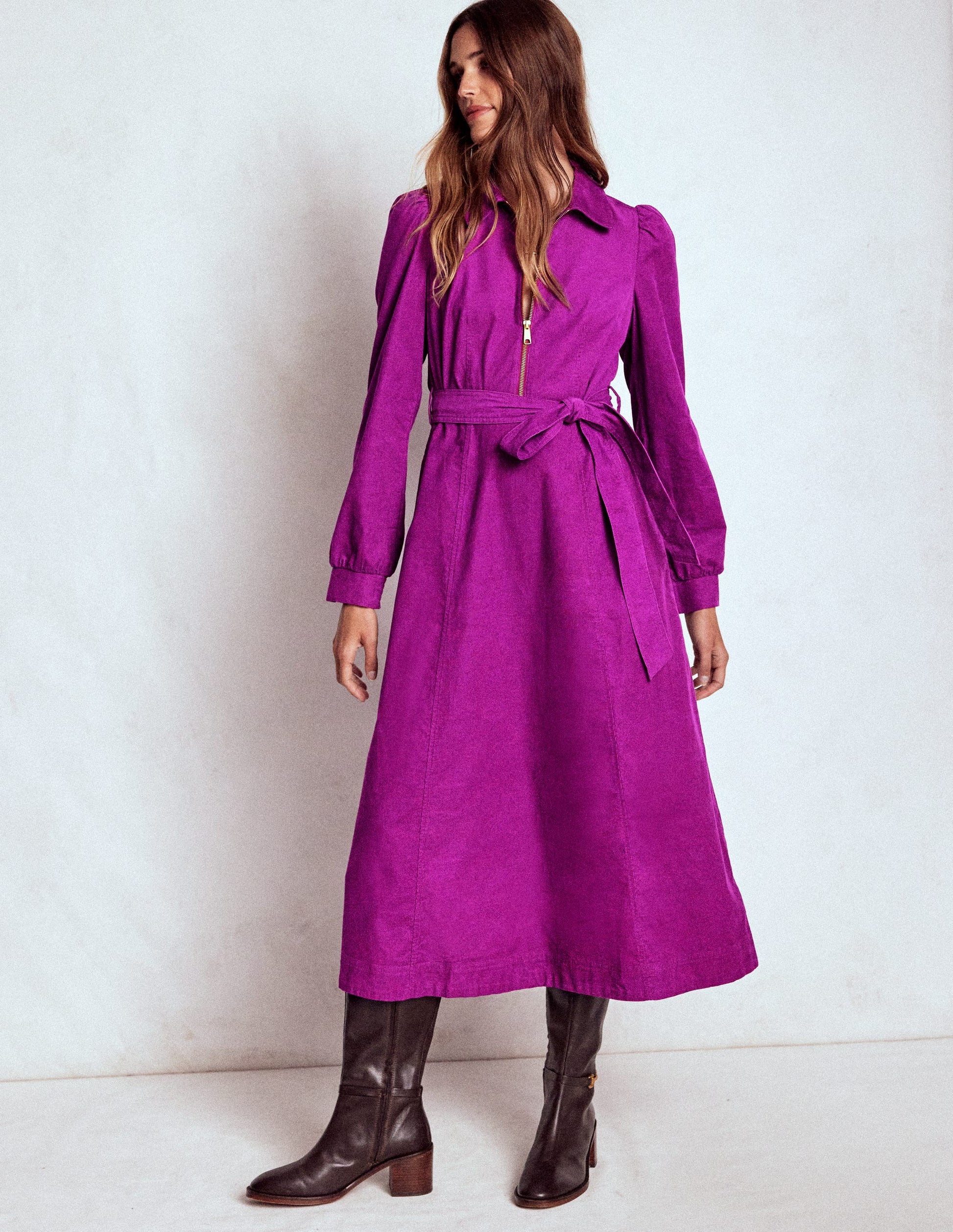 Adelaide Cord-Midikleid mit Reißverschluss-Königliches Lila-4