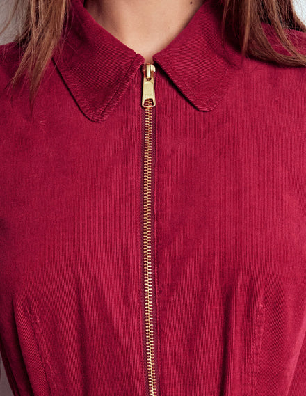Robe midi Adelaide à zip en velours côtelé-Bordeaux