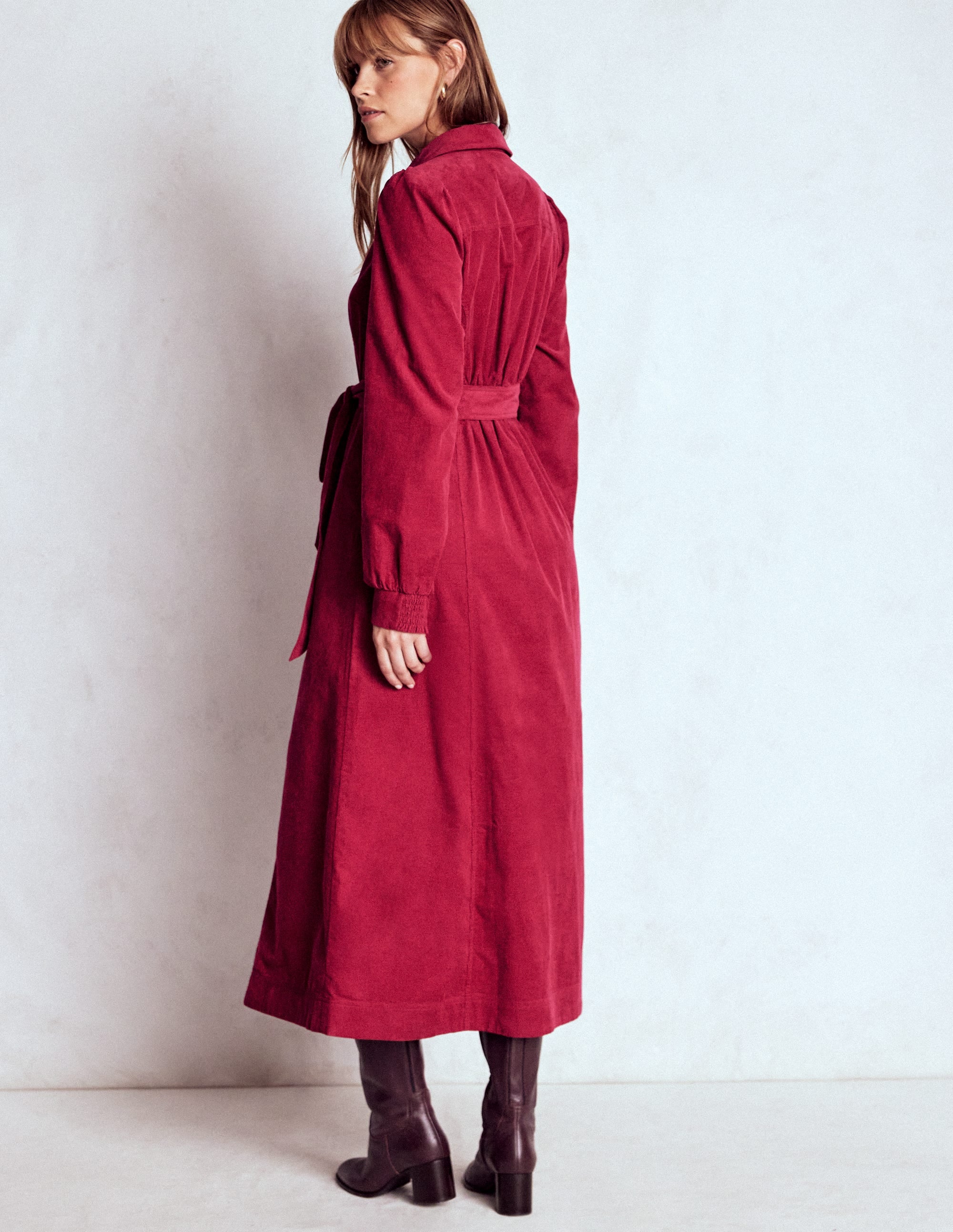 Robe midi Adelaide à zip en velours côtelé-Bordeaux - Image 3