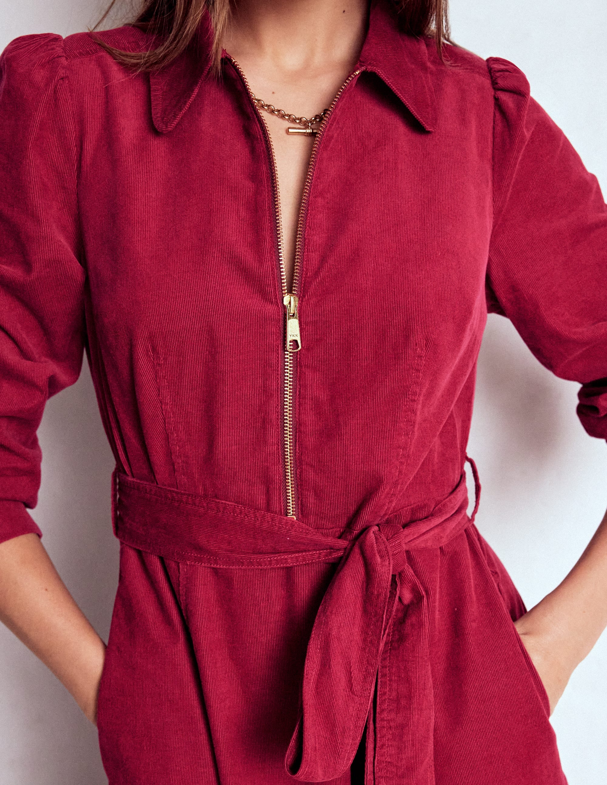 Robe midi Adelaide à zip en velours côtelé-Bordeaux - Image 5