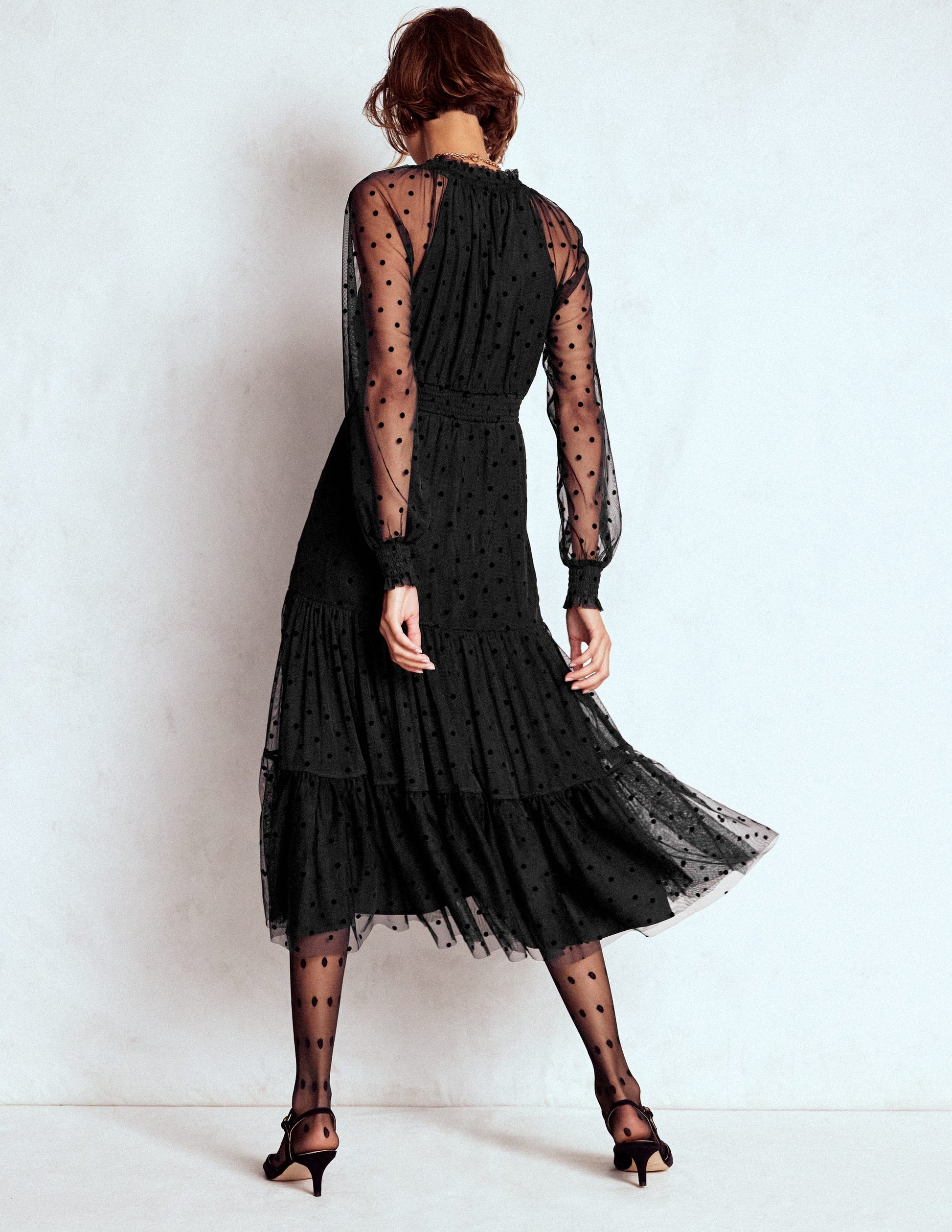 Robe midi Lucille en tulle-Noir-4