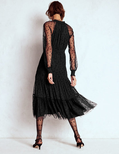 Robe midi Lucille en tulle-Noir-4