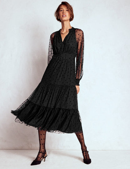 Robe midi Lucille en tulle-Noir-5