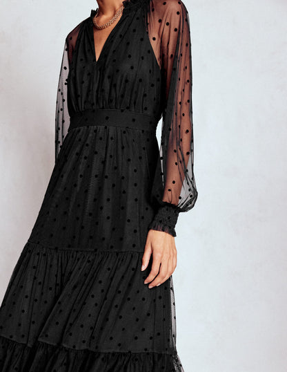 Robe midi Lucille en tulle-Noir-6