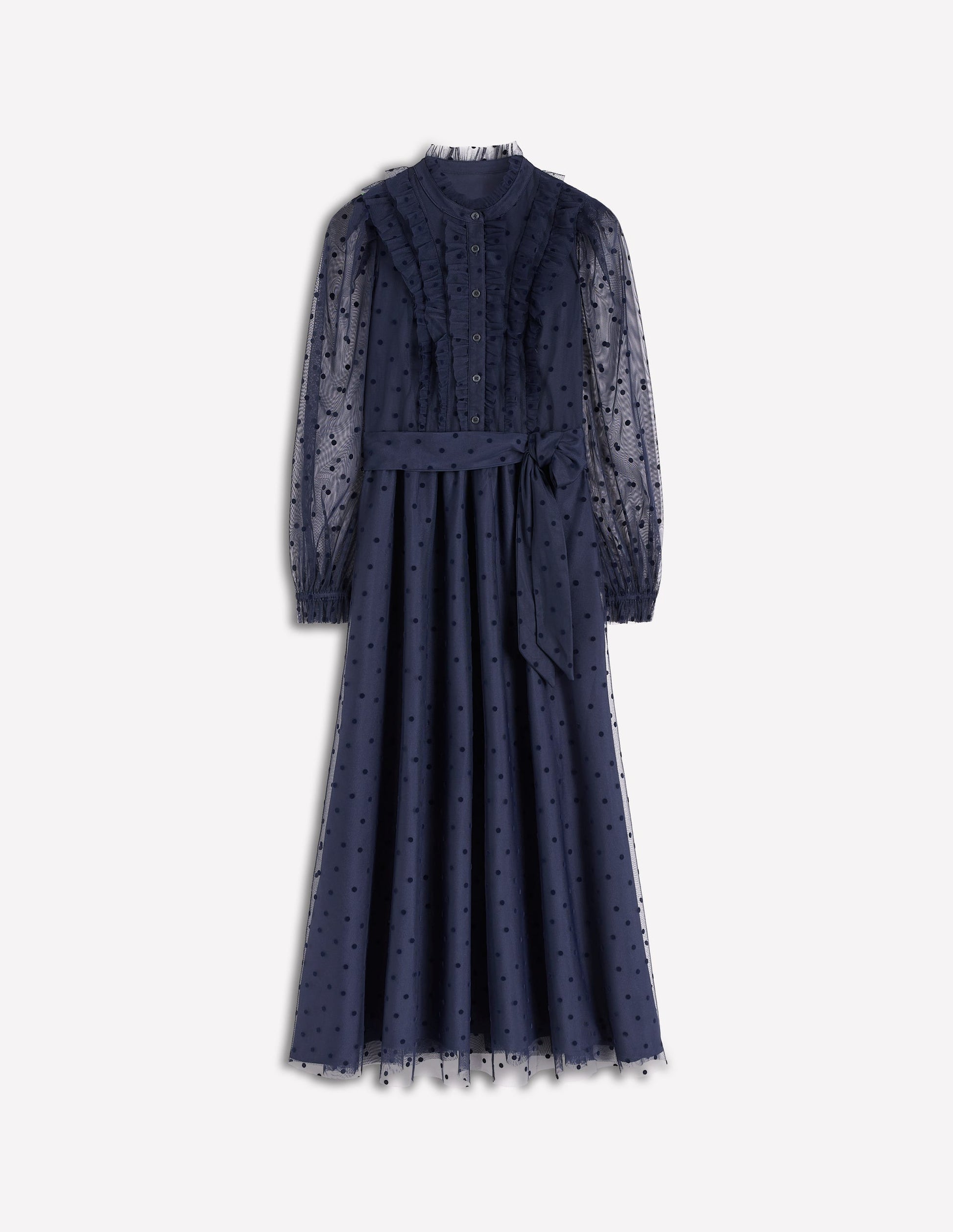 Robe longue volantée en tulle-Bleu marine-7