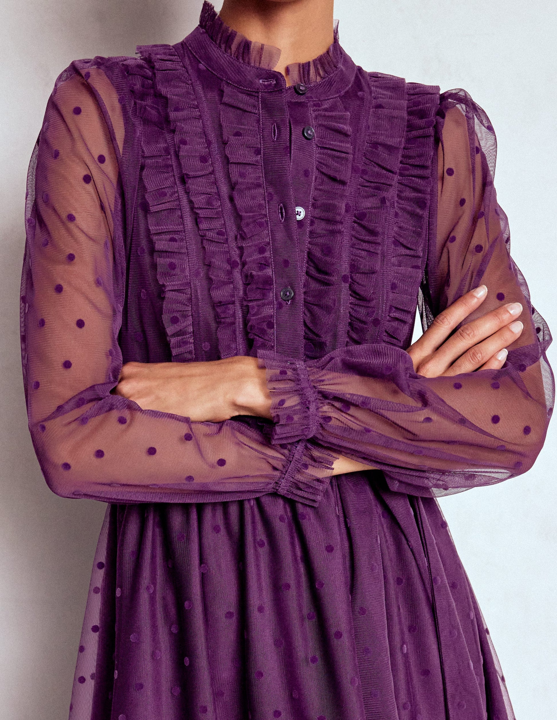 Robe longue volantée en tulle-Violet viola-3