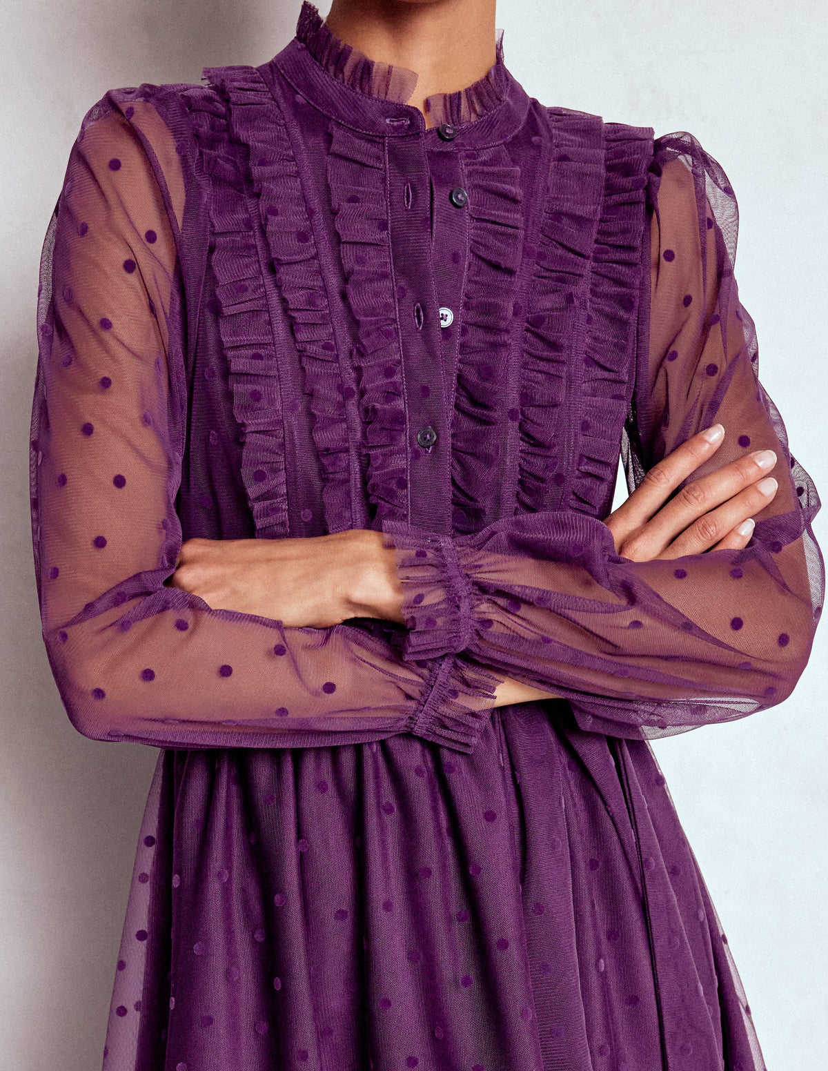 Tüll-Maxikleid mit Rüschen-Viola Violett - Image 2