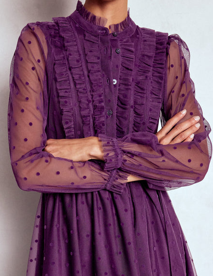 Tüll-Maxikleid mit Rüschen-Viola Violett
