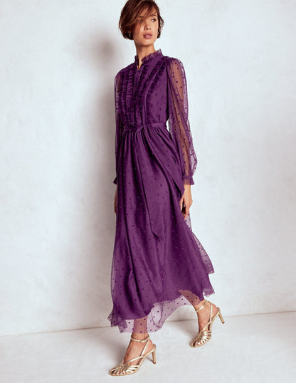 Robe longue volantée en tulle-Violet viola-5