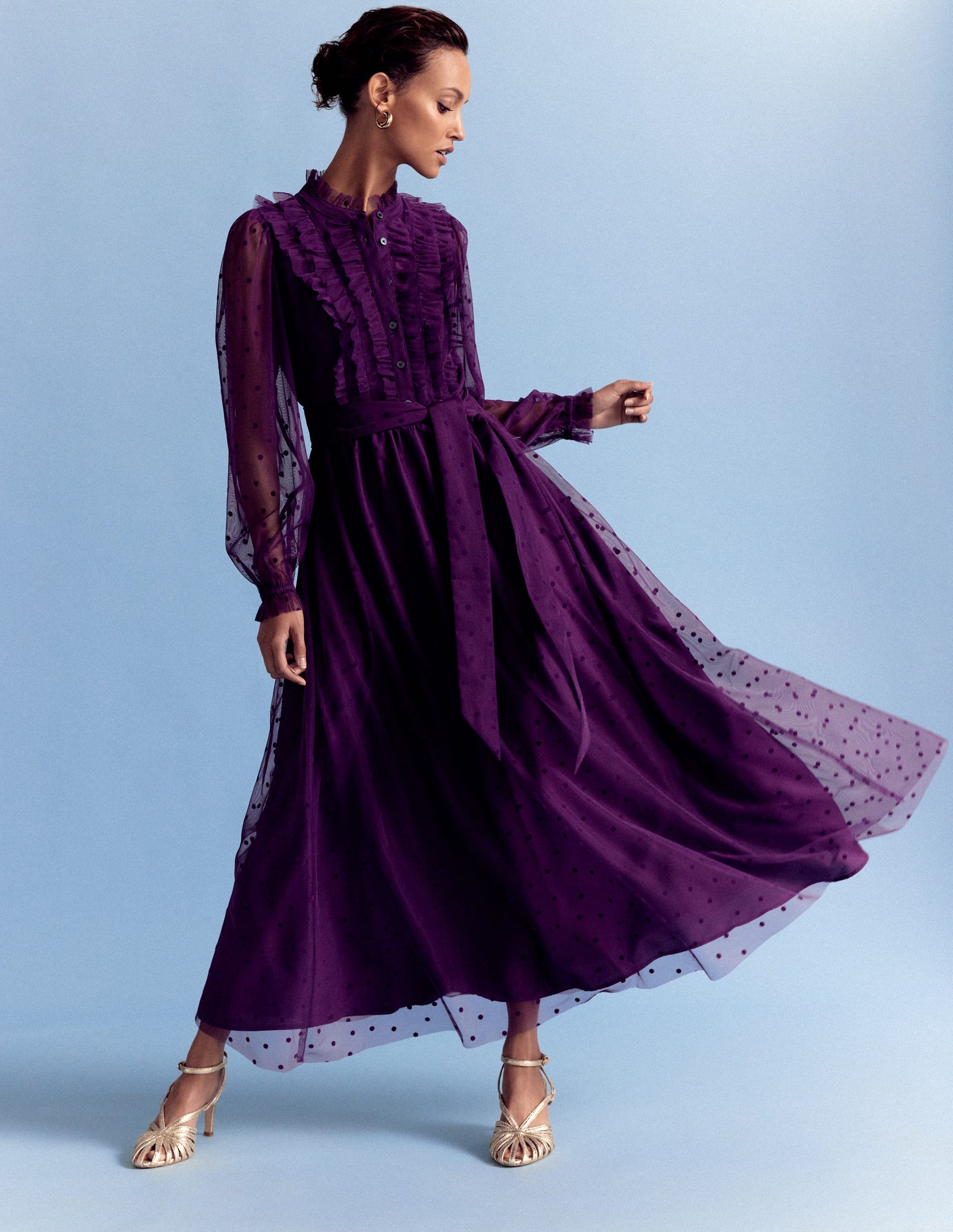 Robe longue volantée en tulle-Violet viola-1