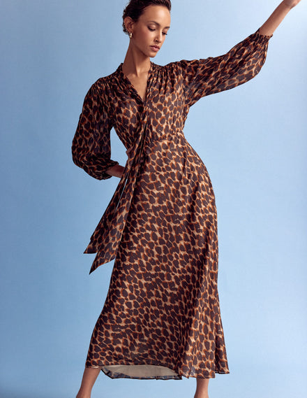 Robe Brooke style 40s avec liens à l'encolure-Sable, pois léopard abstraits
