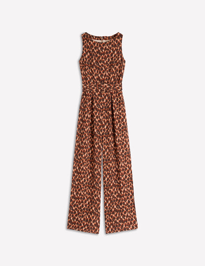 Gwen Jumpsuit mit U-Boot-Ausschnitt-Sand, Abstraktes Leopardenmuster-6