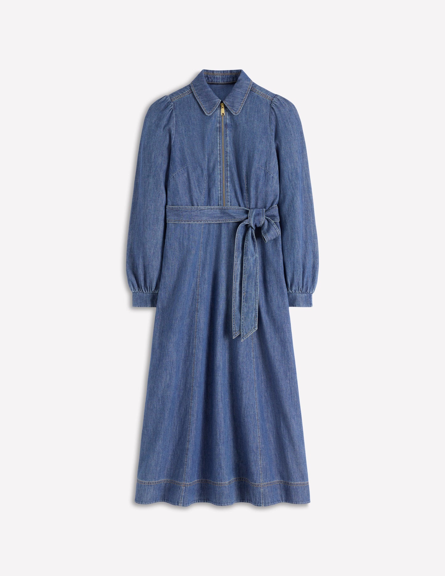 Adelaide Denim-Midikleid mit Reißverschluss-Mittlere Mischung Denim
