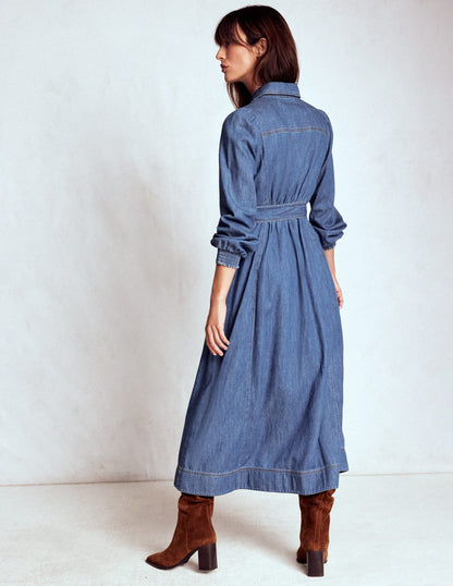 Adelaide Denim-Midikleid mit Reißverschluss-Mittlere Mischung Denim-4