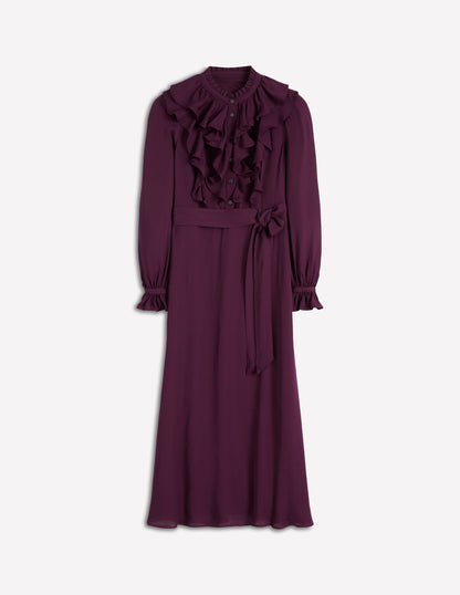 Robe-chemise volantée sur le devant-Cerise foncée-6