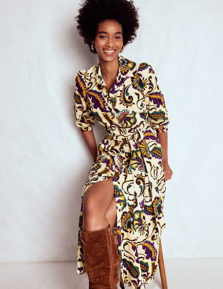Robe midi Clara en velours côtelé-Multi, motif Ornate Meadow