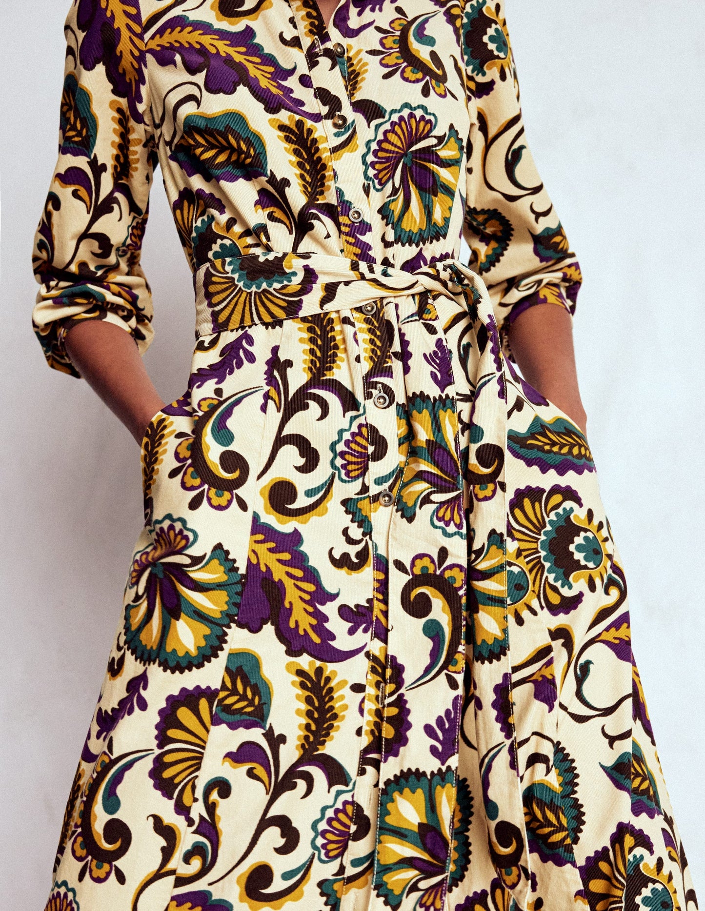 Clara Midikleid aus Cord-Bunt, Wiesenornament