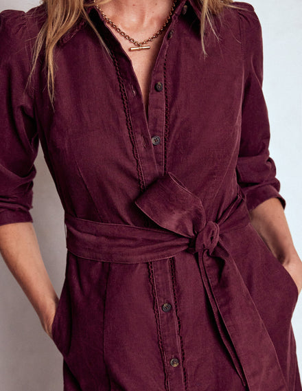 Robe midi Clara en velours côtelé-Cerise foncée