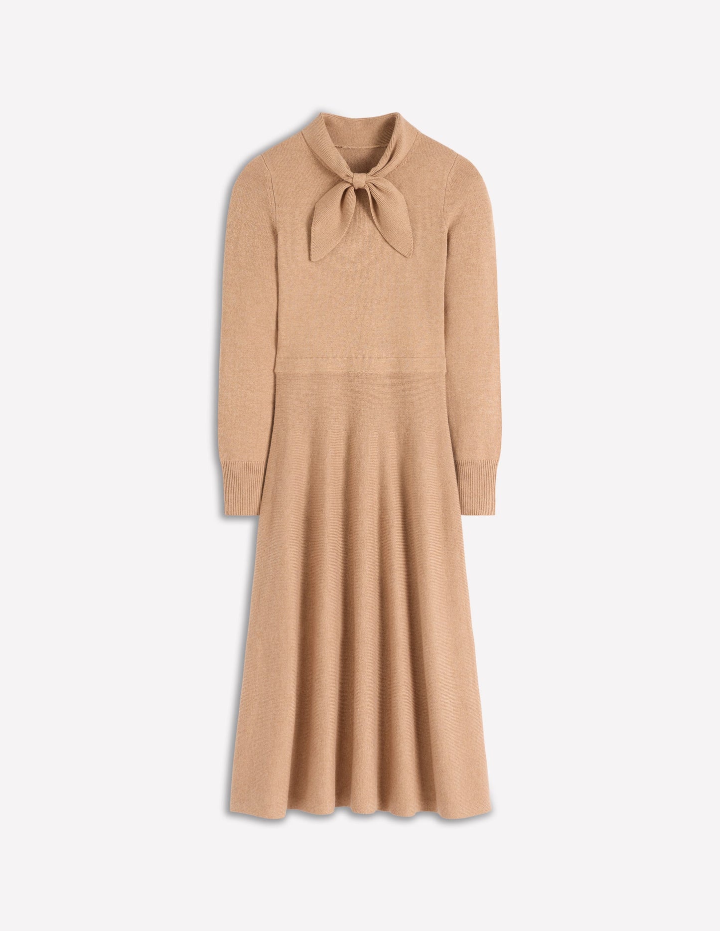 Strickkleid mit Schleife-Camel Meliert