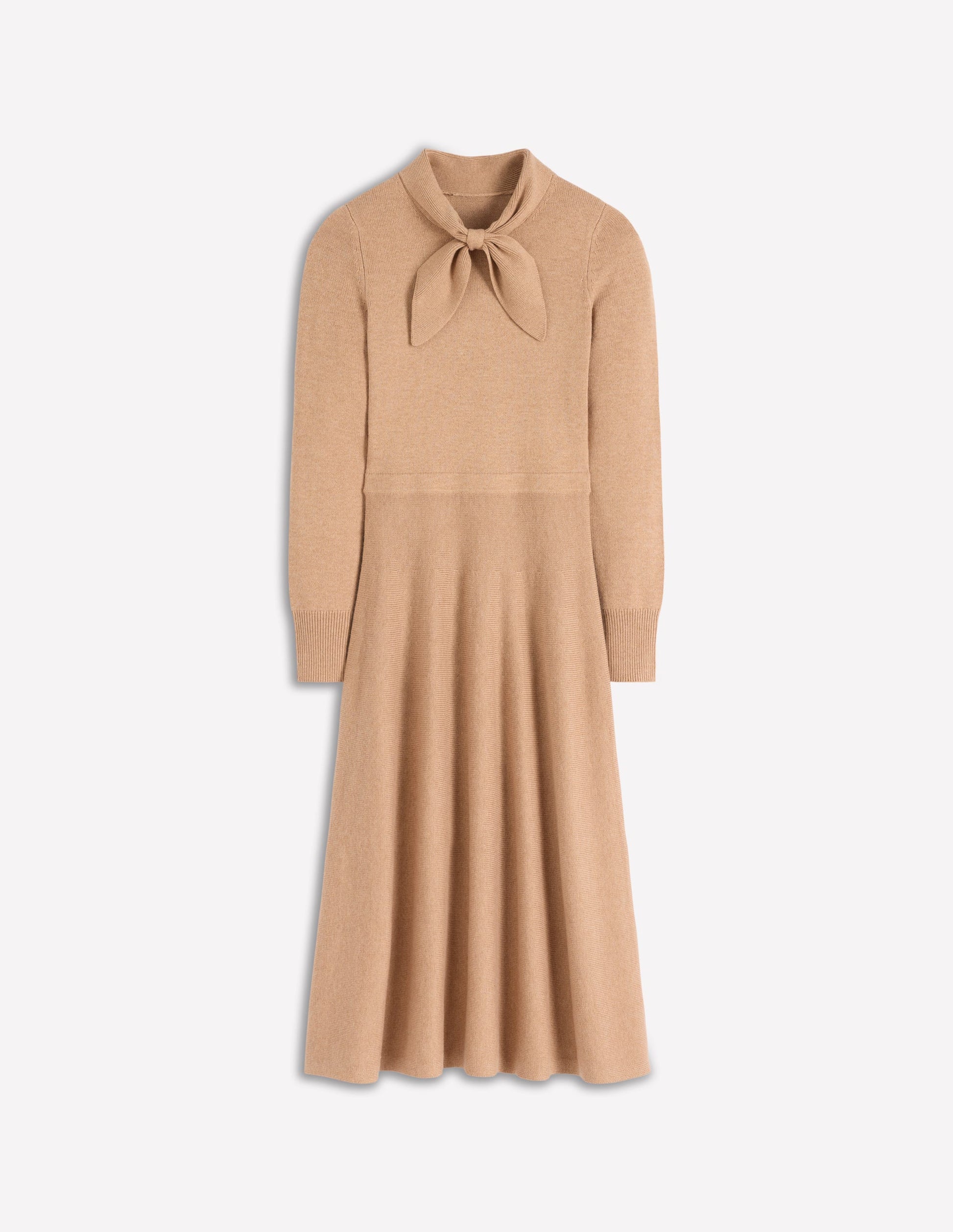 Strickkleid mit Schleife-Camel Meliert-7