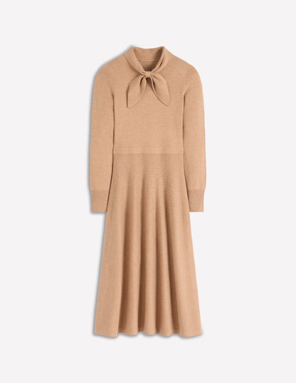 Strickkleid mit Schleife-Camel Meliert-7