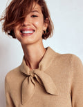 Strickkleid mit Schleife-Camel Meliert