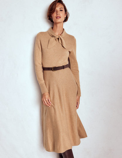 Strickkleid mit Schleife-Camel Meliert-1