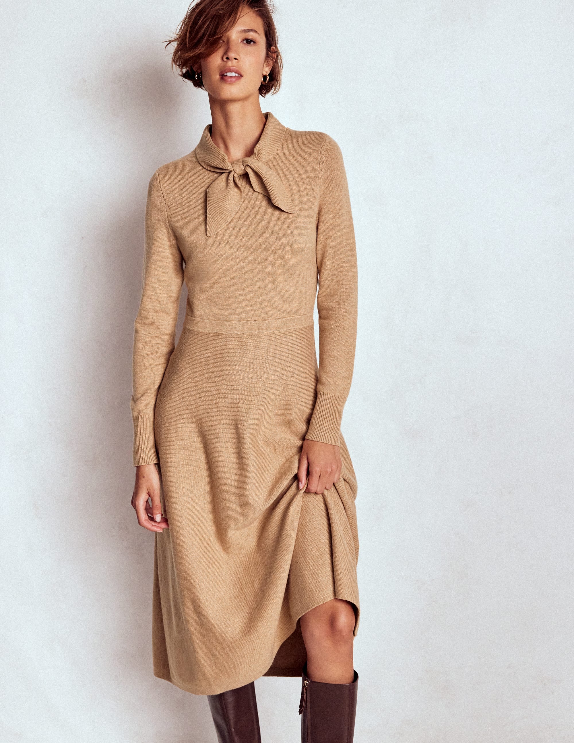 Strickkleid mit Schleife-Camel Meliert - Image 5