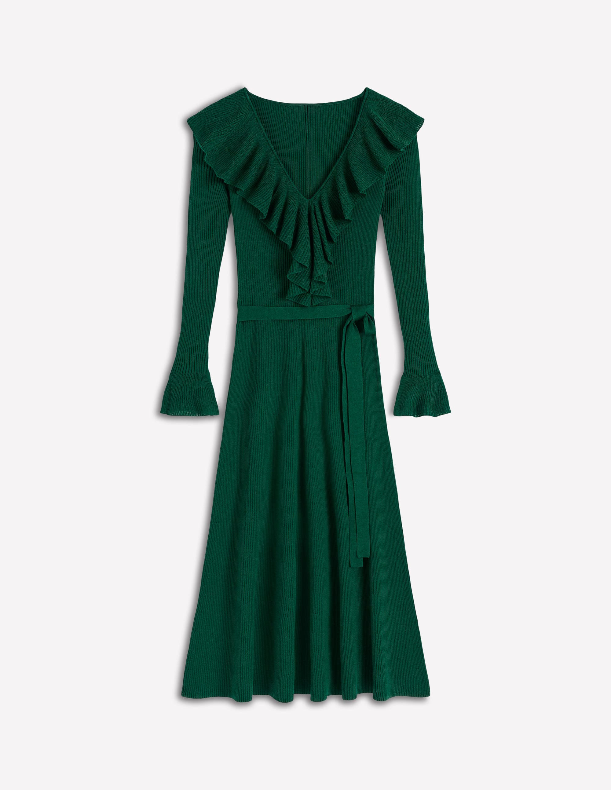 Rippstrick-Kleid mit Rüschen-Dunkles Smaragdgrün - Image 7