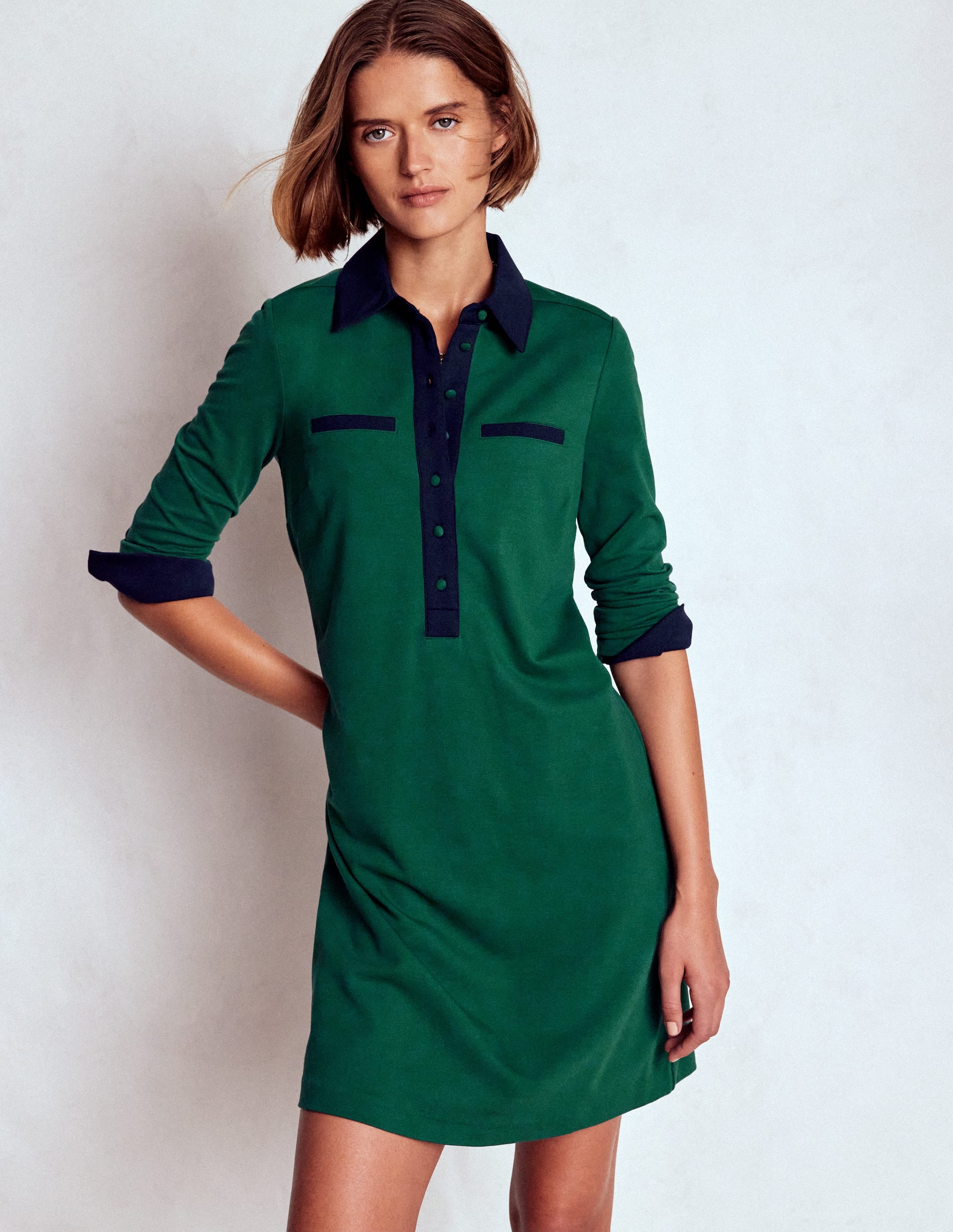 Robe Georgina en point de Rome-Vert et bleu marine - Image 1