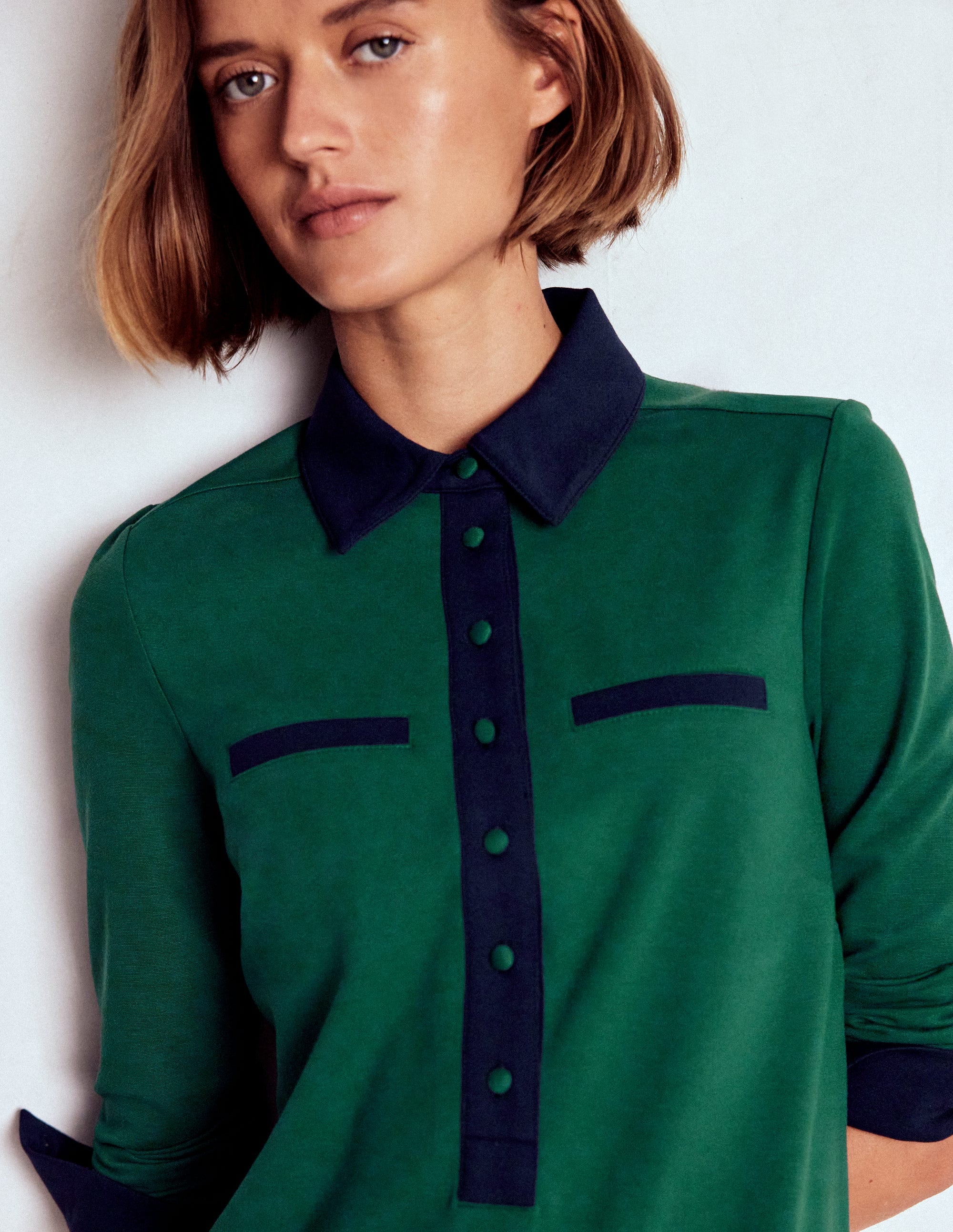 Robe Georgina en point de Rome-Vert et bleu marine - Image 2