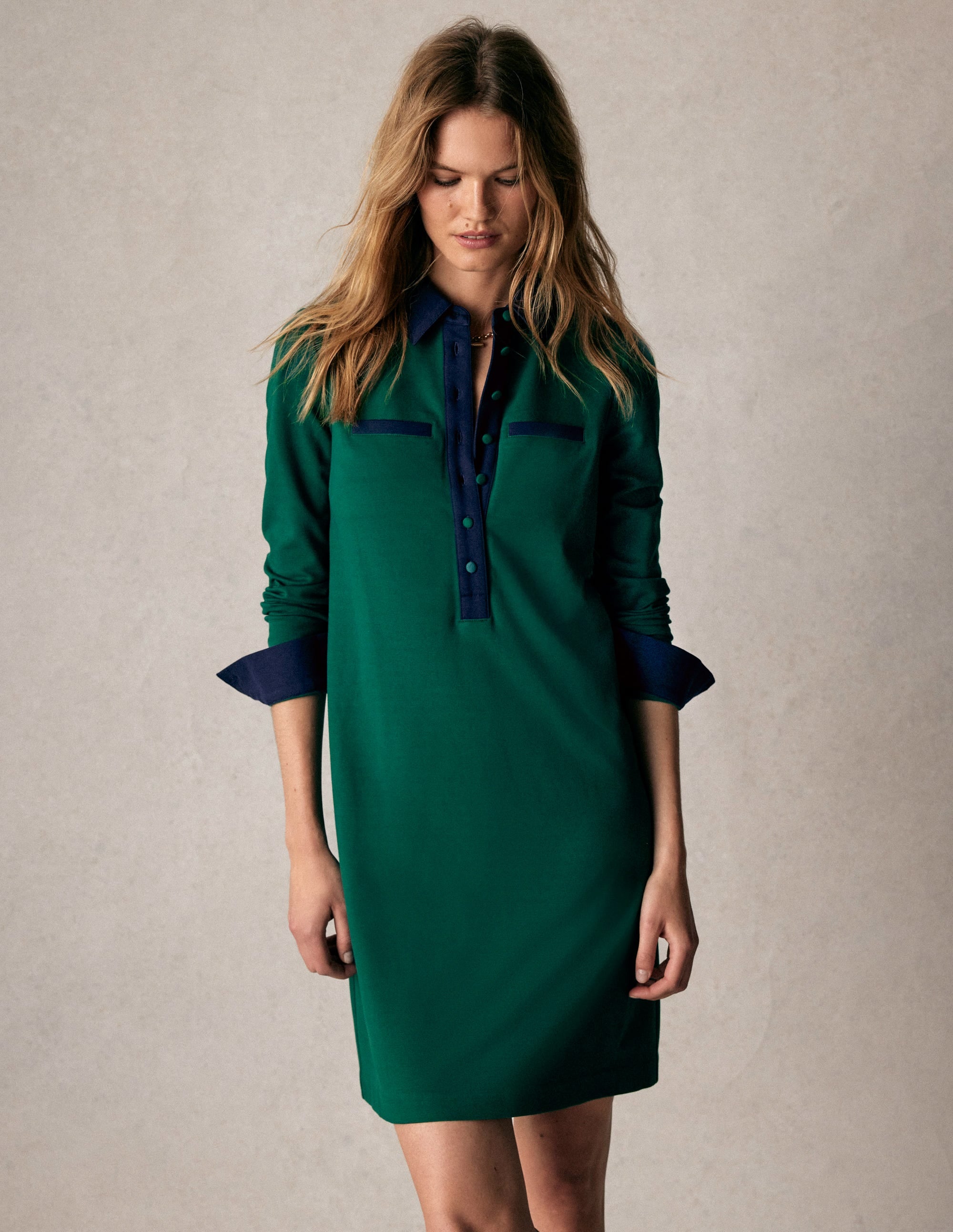 Robe Georgina en point de Rome-Vert et bleu marine - Image 5