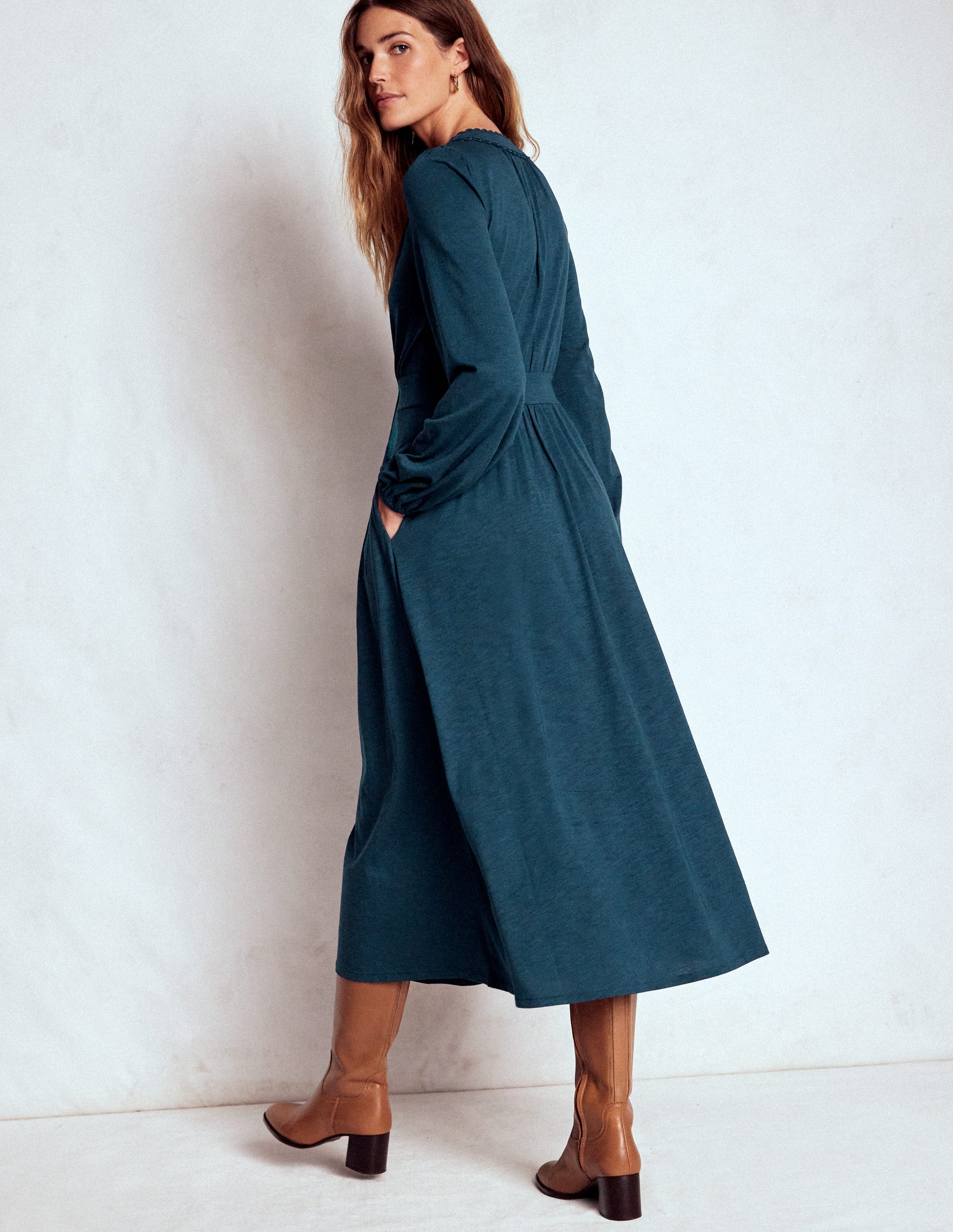 Maddie Midikleid mit Picot-Besatz-Mitternachtsblaugrün-4