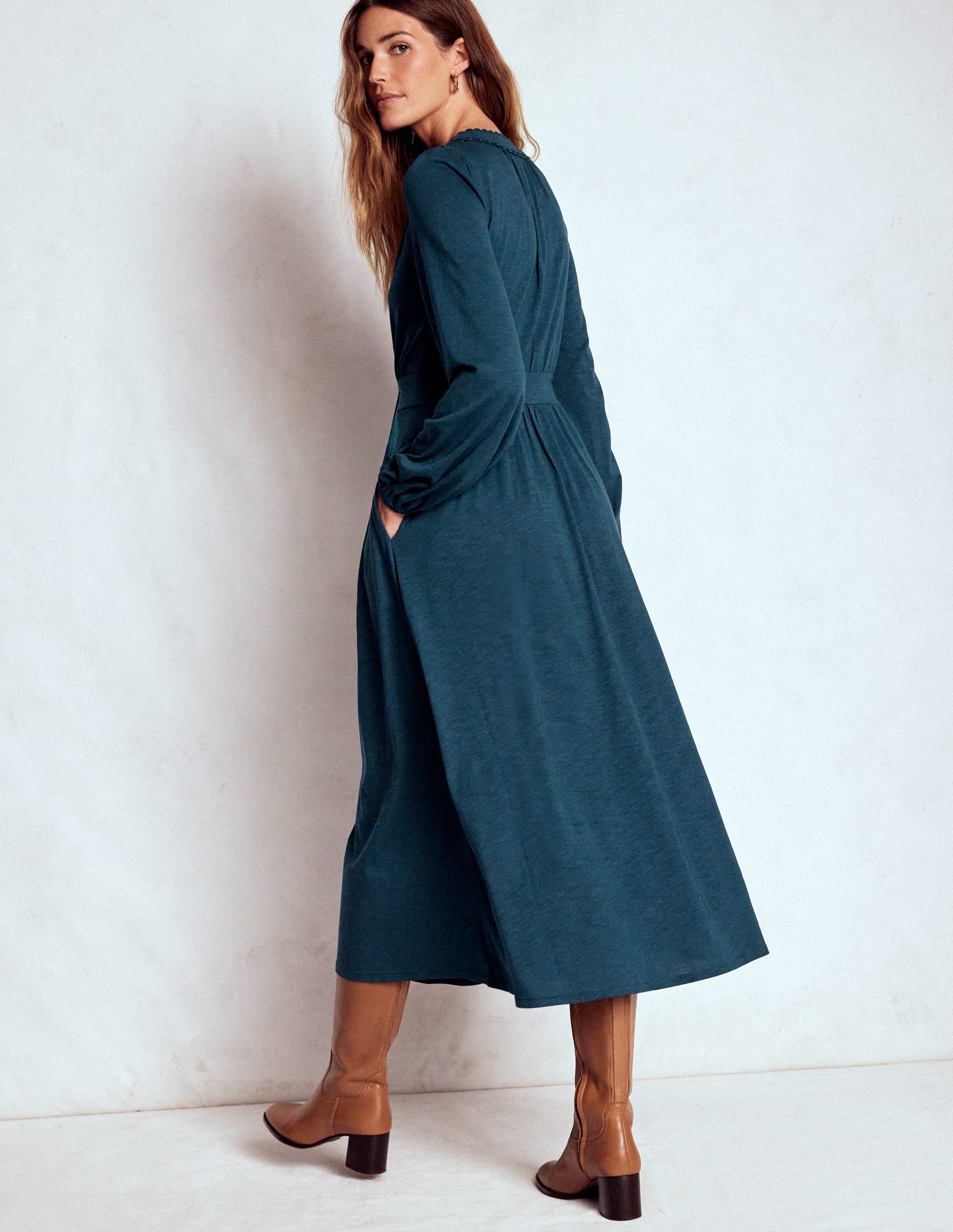 Maddie Midikleid mit Picot-Besatz-Mitternachtsblaugrün - Image 3