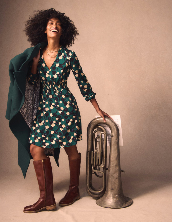 Sarah Kurzes Jerseykleid-Dunkles Smaragdgrün, Gartenblüte