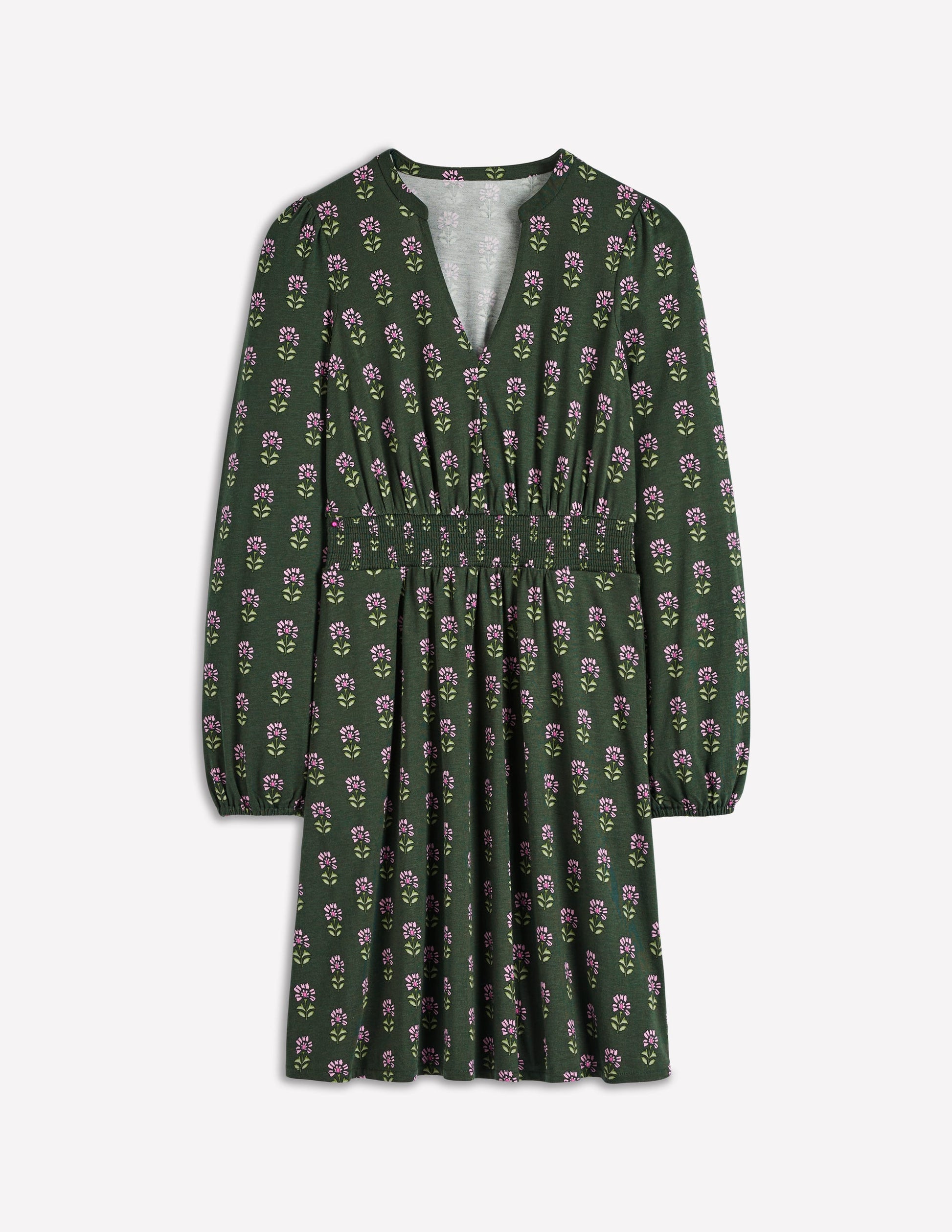Sarah Kurzes Jerseykleid-Wintermoos, Holzblock Blumenmuster-7