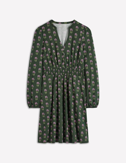 Sarah Kurzes Jerseykleid-Wintermoos, Holzblock Blumenmuster-7