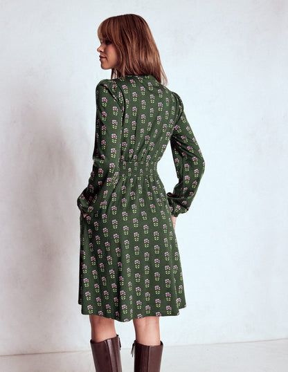 Sarah Kurzes Jerseykleid-Wintermoos, Holzblock Blumenmuster-4