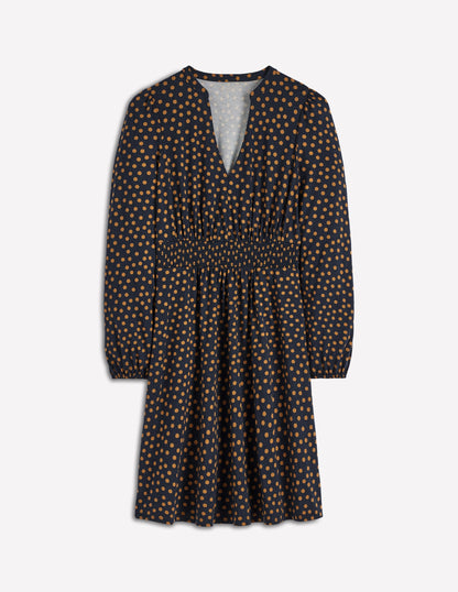 Sarah Kurzes Jerseykleid-Französisches Marineblau, Dijon-Punkte-6