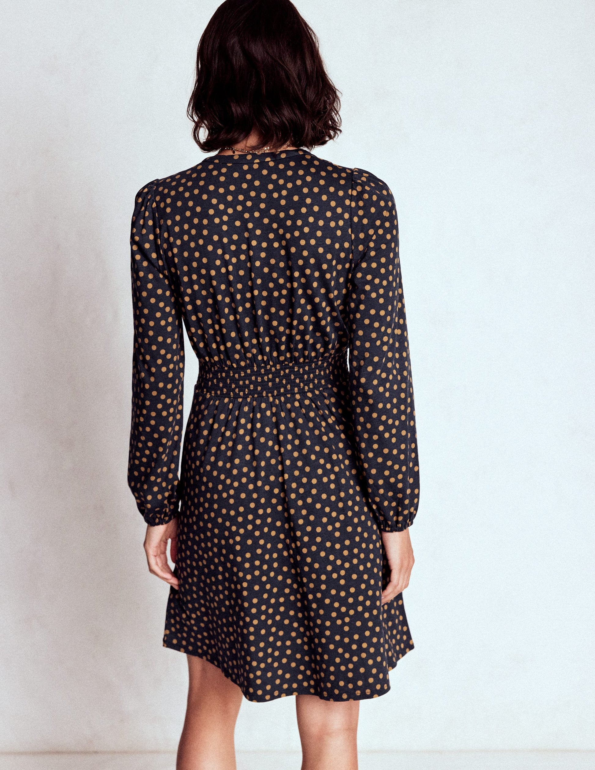 Sarah Kurzes Jerseykleid-Französisches Marineblau, Dijon-Punkte-3