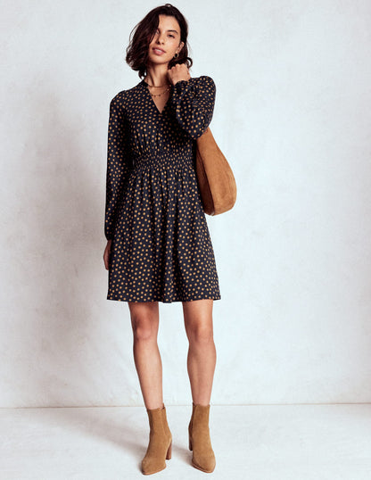 Sarah Kurzes Jerseykleid-Französisches Marineblau, Dijon-Punkte-4