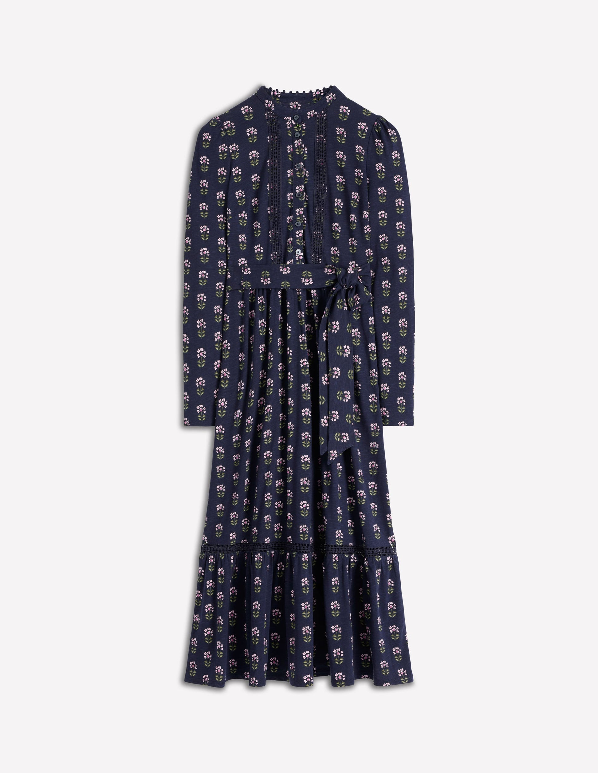 Edwina Jersey-Hemdblusenkleid-Französisch-Marineblau, Holzblock Blume-5